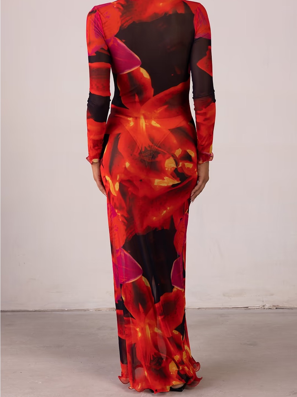 SAME MESH MAXI DRESS Red Tropical - Picture 3 of 10